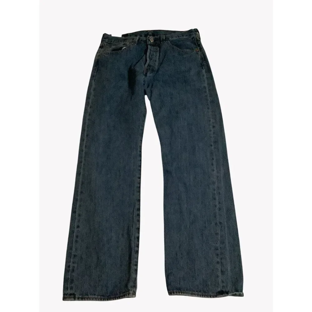 Levis 501 Original Fit Jeans Button Fly W32 L30 Classic Blue Denim - Picture 6 of 7